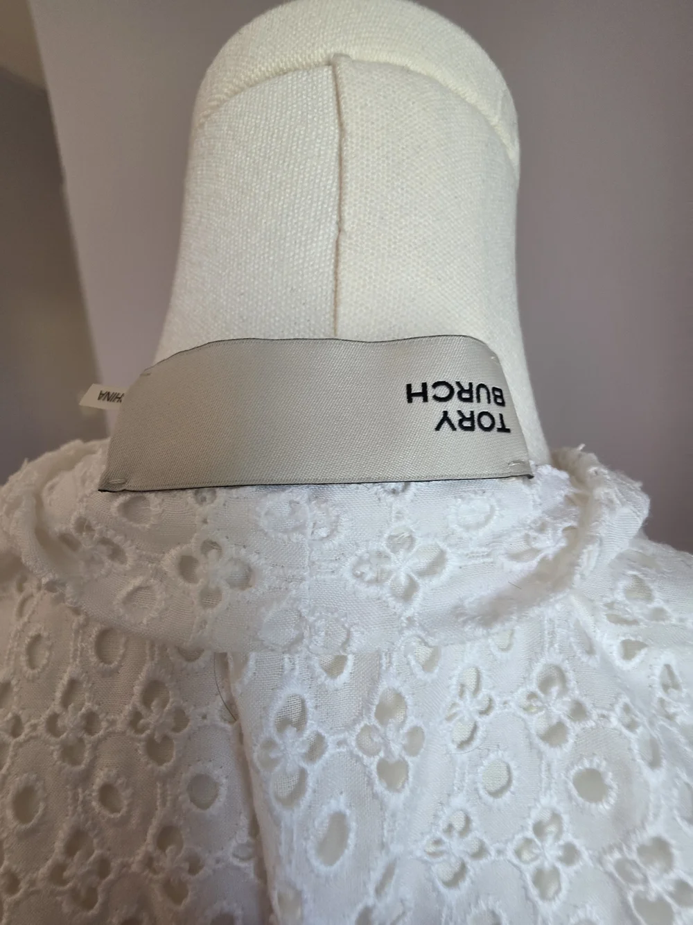 Tory Burch White Eyelet Smocked-Waist Midi Dress